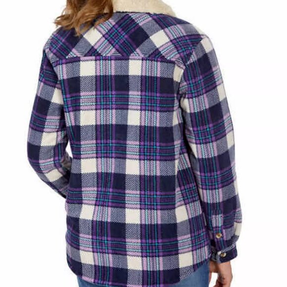 Soho Threads Cozy Zuma Plush Fleece Blue Purple Plaid Jacket S / P - Picture 4 of 10